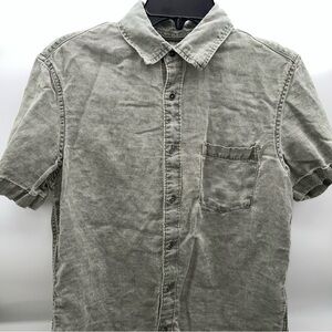 Thom Aaron Men's Casual Steel Gray Button Down Short Sleeve Linen Blend Shirt-S